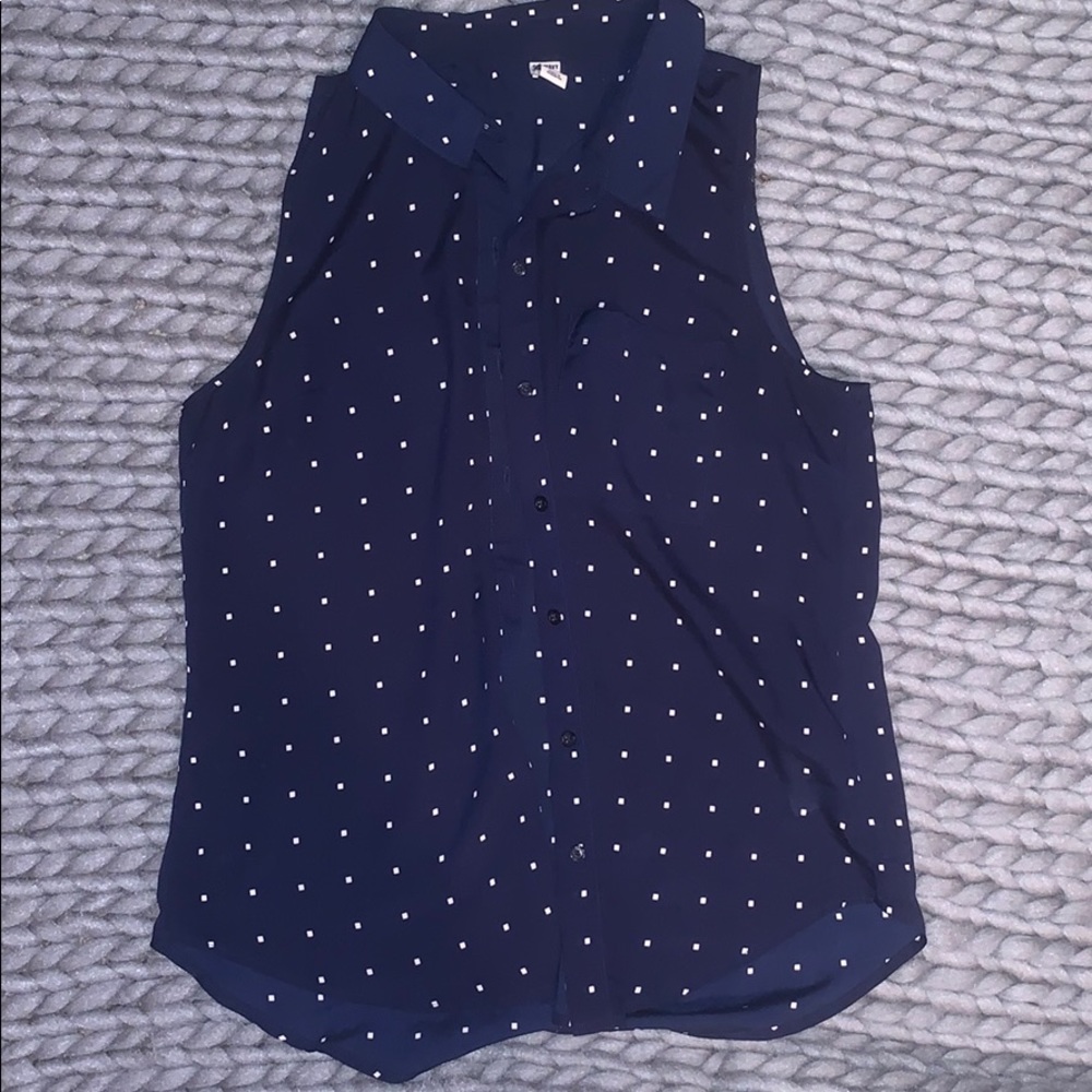 navy and white chiffon blouse